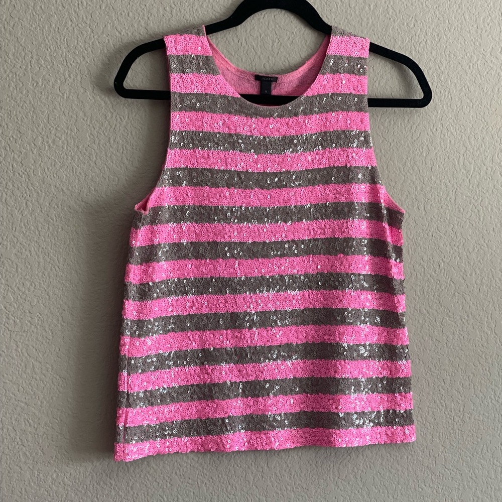 J. Crew Pink and Gray Sequin Tank Top